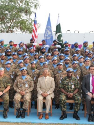 Group photo of Pakistan Field Hospital Level 2 medical staff and UN officials in Monrovia, Liberia, Africa.