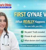 Female gynecologist smiling at Hina’s Clinic Islamabad explaining what happens during first gynae visit in a safe and private environment