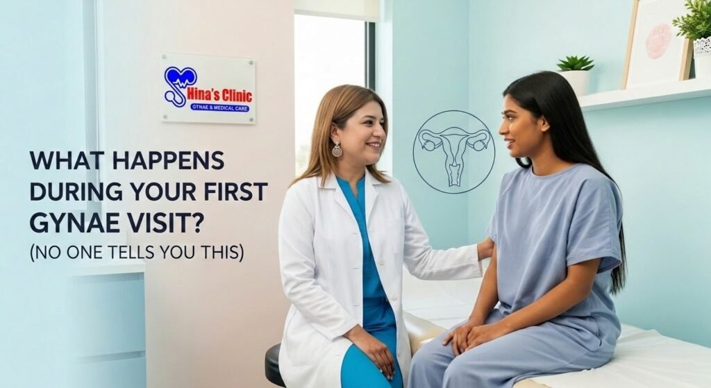 Female gynecologist consulting young patient during first gynae visit in clinic with comfortable and private setting in Islamabad