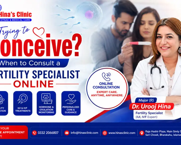 Fertility Specialist online consultation with Major (R) Dr. Urooj Hina at Hina’s Clinic Islamabad