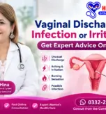 Dr. Urooj Hina providing online gynecologist consultation for vaginal discharge, infection, itching, irritation, and women’s health concerns at Hina’s Clinic Islamabad.